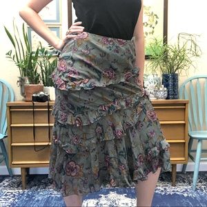 Ralph Lauren black label ruffle floral midi skirt
